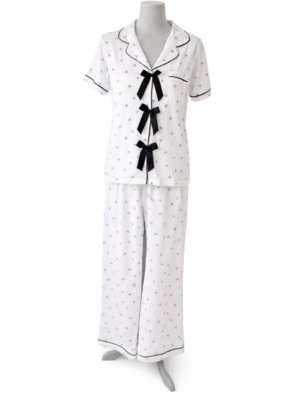 Rampage White Bow Print Pajama Set Button Front Lounge Sleepwear Size M